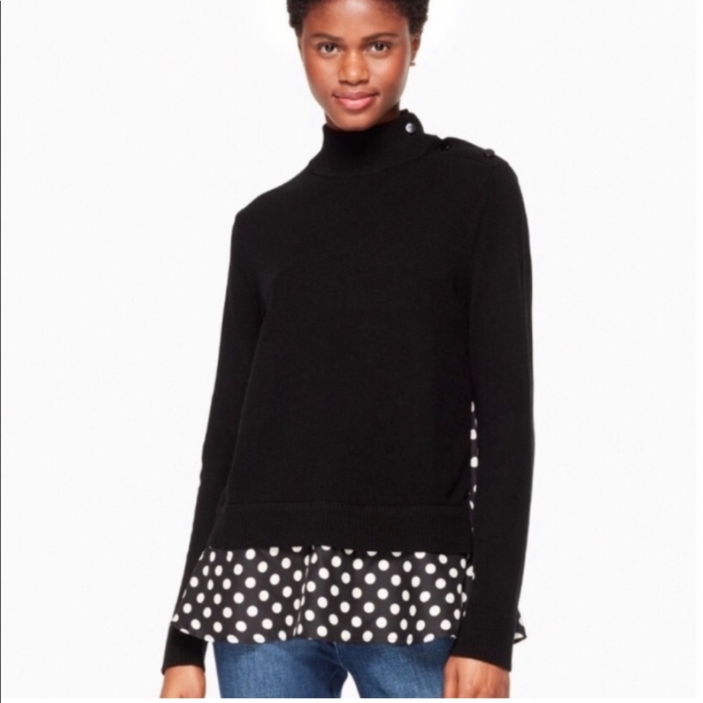 Kate Spade Wool Sweater with Silk Polka Dot Trim Size XS